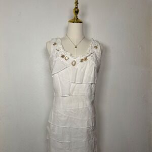 camille la vie white beige formal mini dress beaded beach y2k coastal boho chic